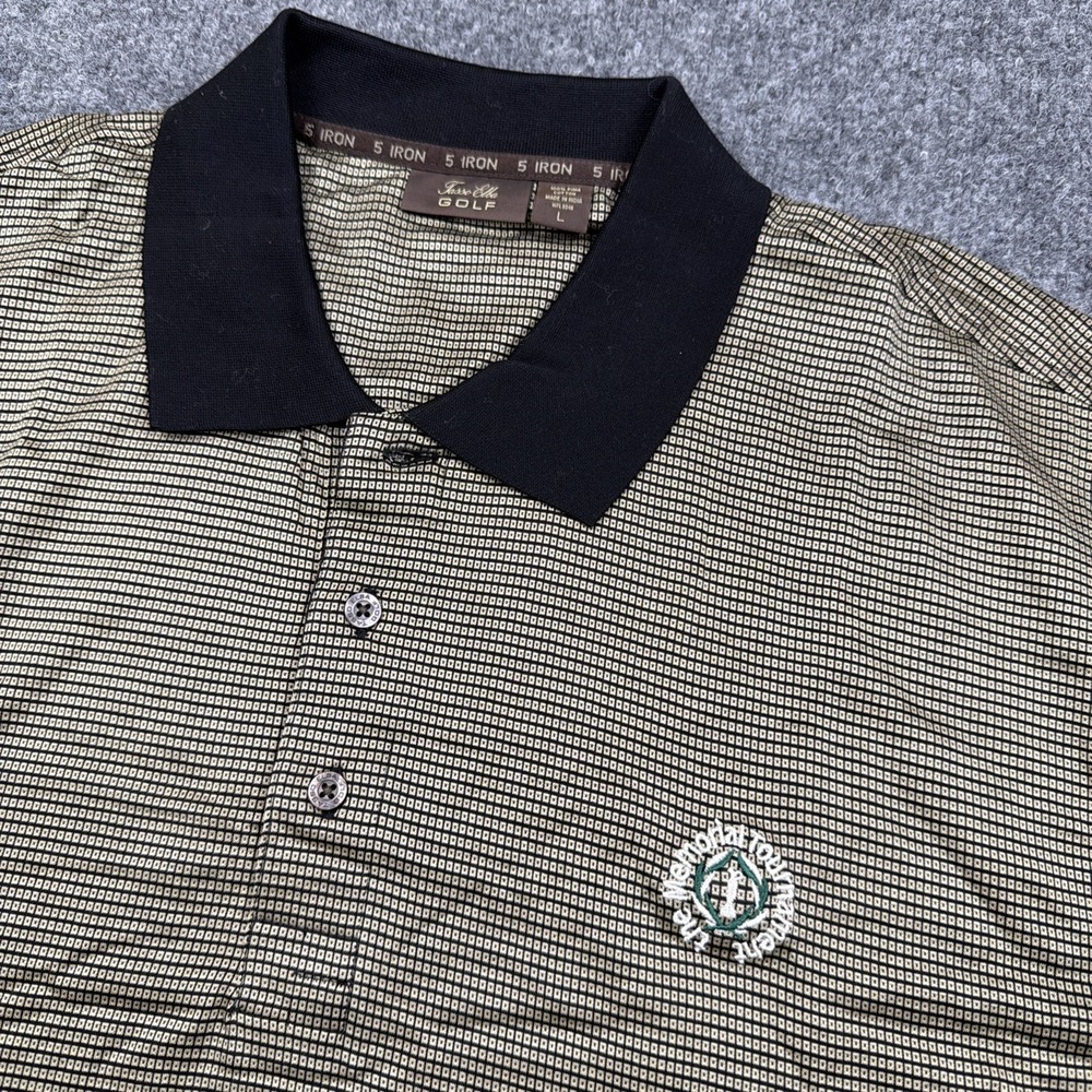 Tasso Elba Golf 5 Iron Polo Shirt Adult L Brown Geometric 100% Pima‎ Cotton EUC